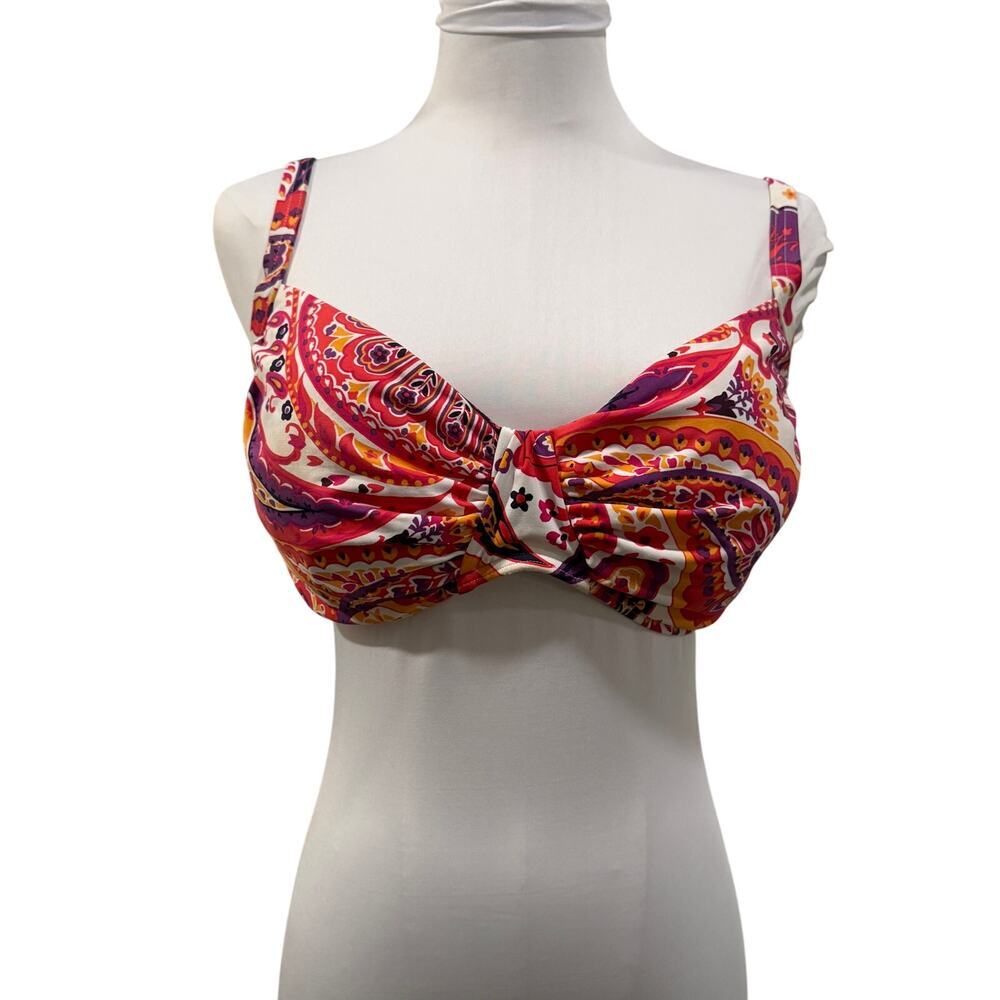 Lands’ End Bikini Top 12D Underwire Paisley Print Supportive Colorful Resort